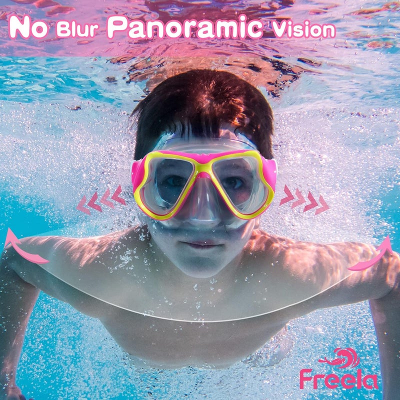 Freela 2 Pack Kids Swim Goggles Mask for Boys Girls 3-14, Tempered Glass Lens 180° HD View with Nose Cover for Pool Beach - Image 2